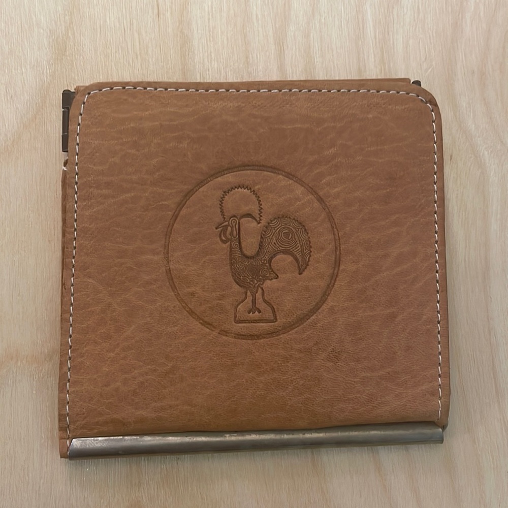 Rooster Tooled Genuine Leather Bill Fold Made in Portugal - Tan